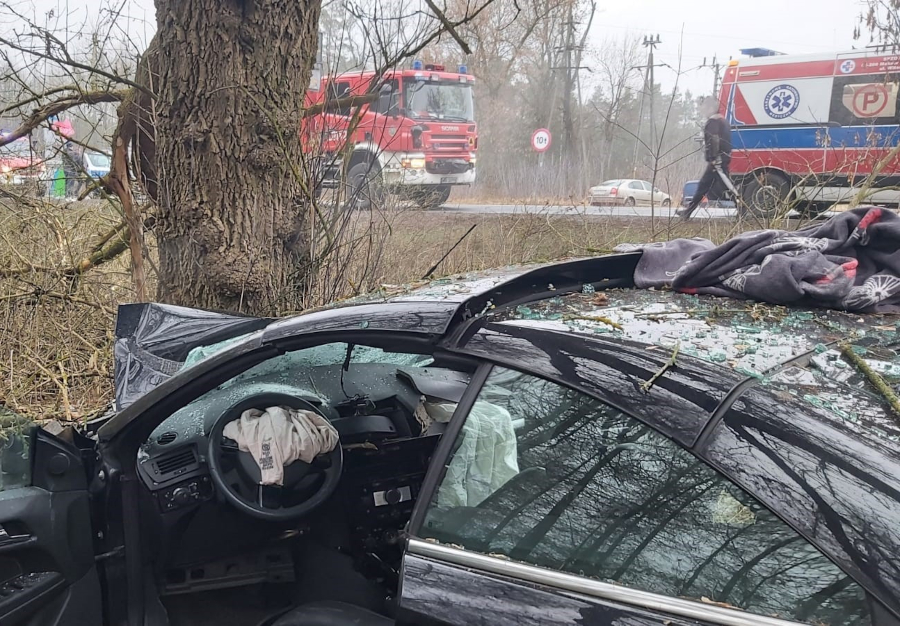 27-latek rozbił samochód na drzewie. Jechał za szybko